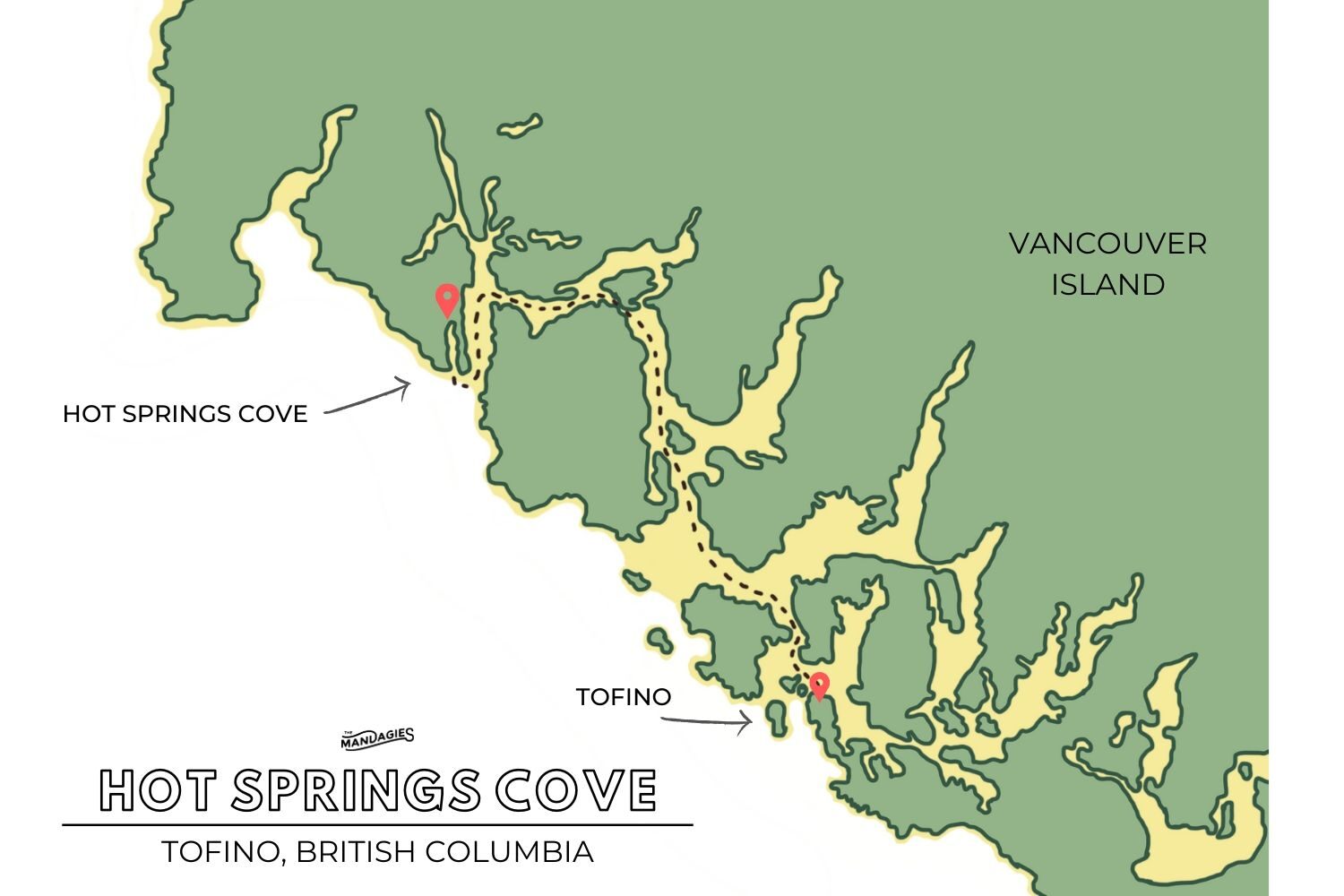 Mapa de rutas de Hot Springs Cove Tofino - TheMandagies.com