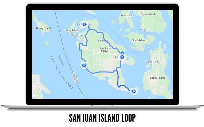Mapa de ruta del bucle de la isla de San Juan: paseos panorámicos en el estado de Washington