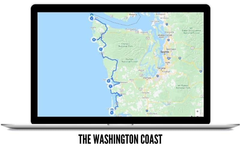 Mapa de rutas de conducción de la costa de Washington: desvíos panorámicos del estado de Washington