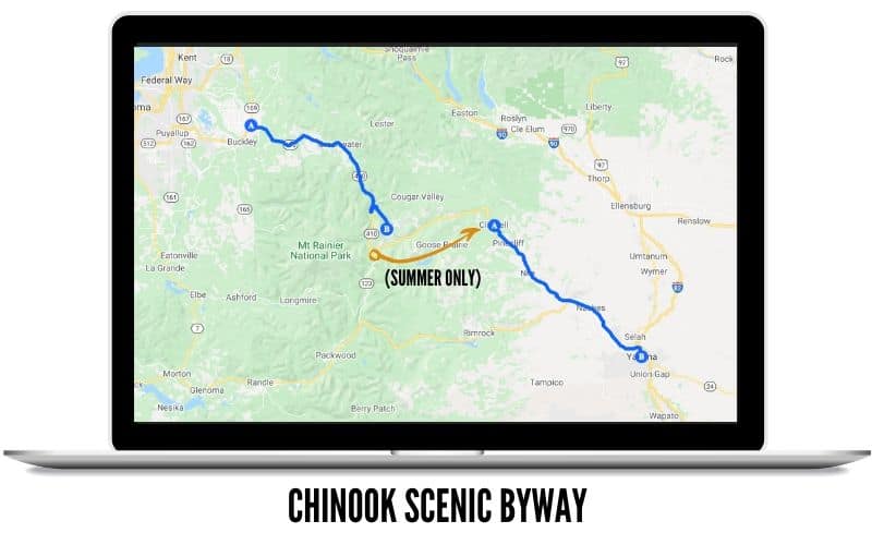 Chinook Scenic Byway Route Map - Orte, an denen man im Bundesstaat Washington fahren kann