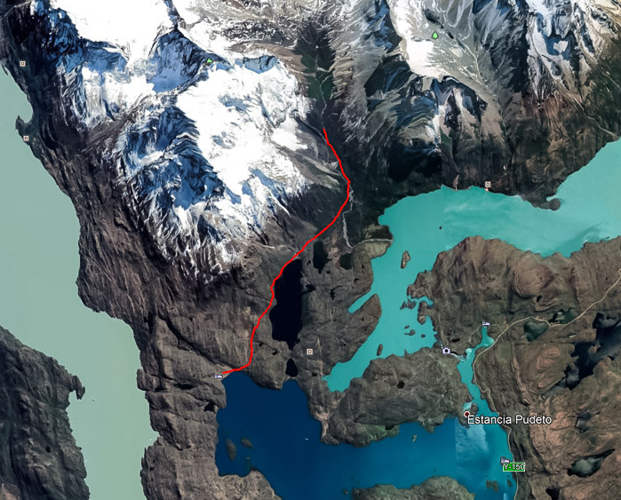 Track log / mapa de la caminata de un día por el Valle Francés en el Parque Nacional Torres del Paine