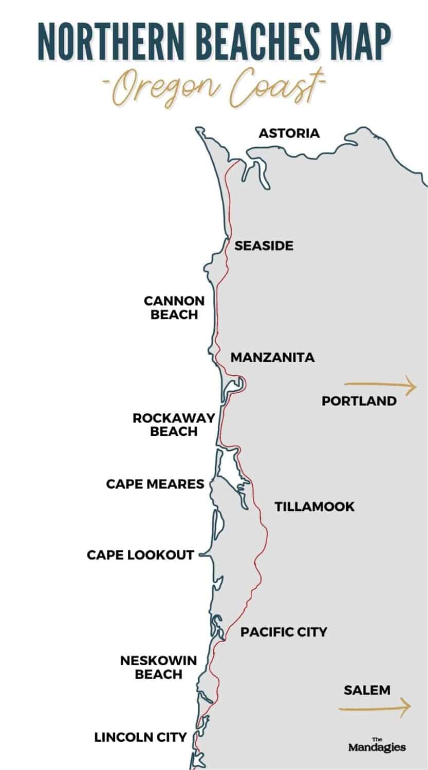 Mapa de la costa norte de Oregon