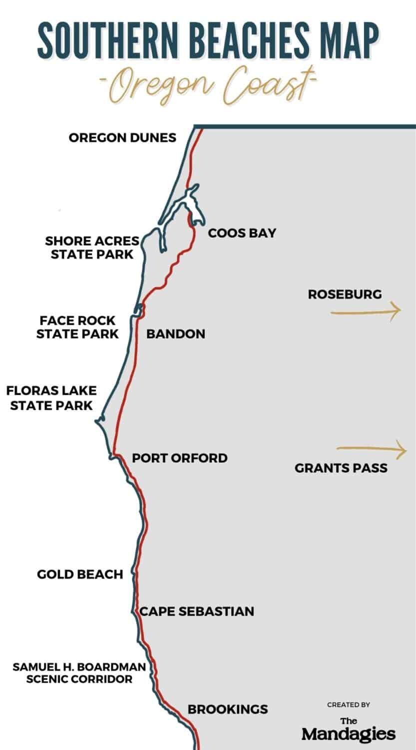 Mapa de la costa sur de Oregon