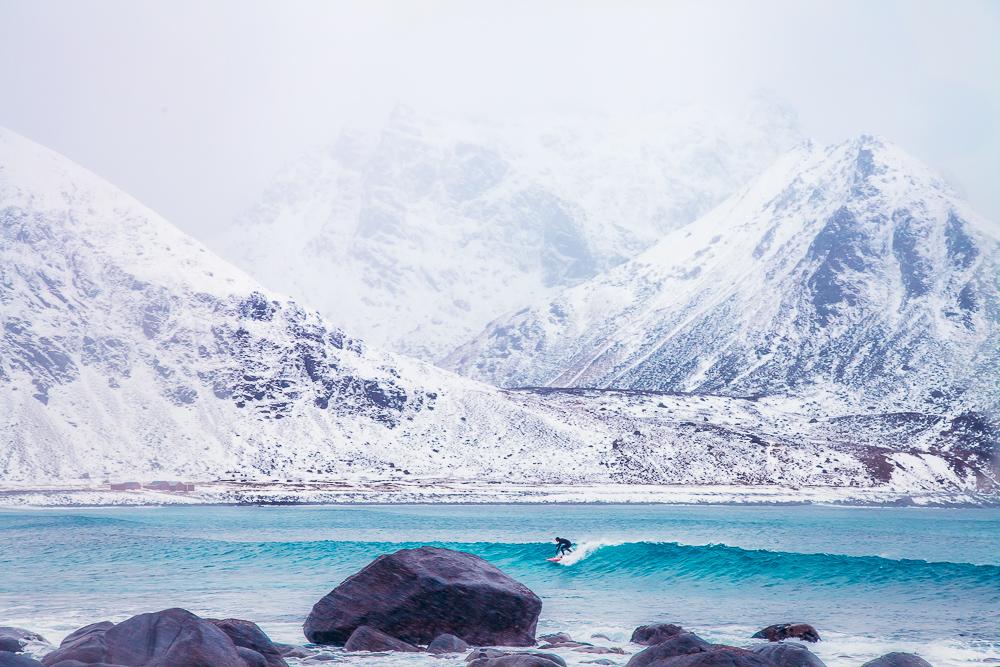Unstad Artic Surf Beach Marzo Invierno Lofoten Noruega